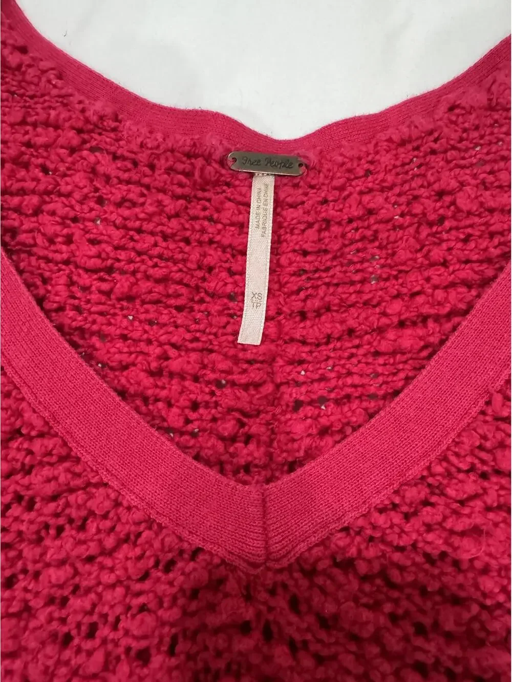 Free People Hot Pink Songbird V-Neck Knit Bell Sleeve Oversized Sweater XS